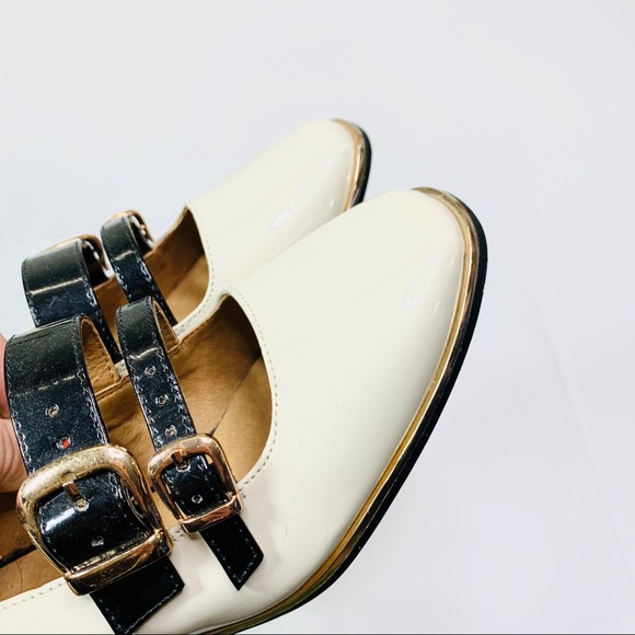 ASOS Maryjane Low Heel Shoes Cream Gold Black - Picture 4 of 8